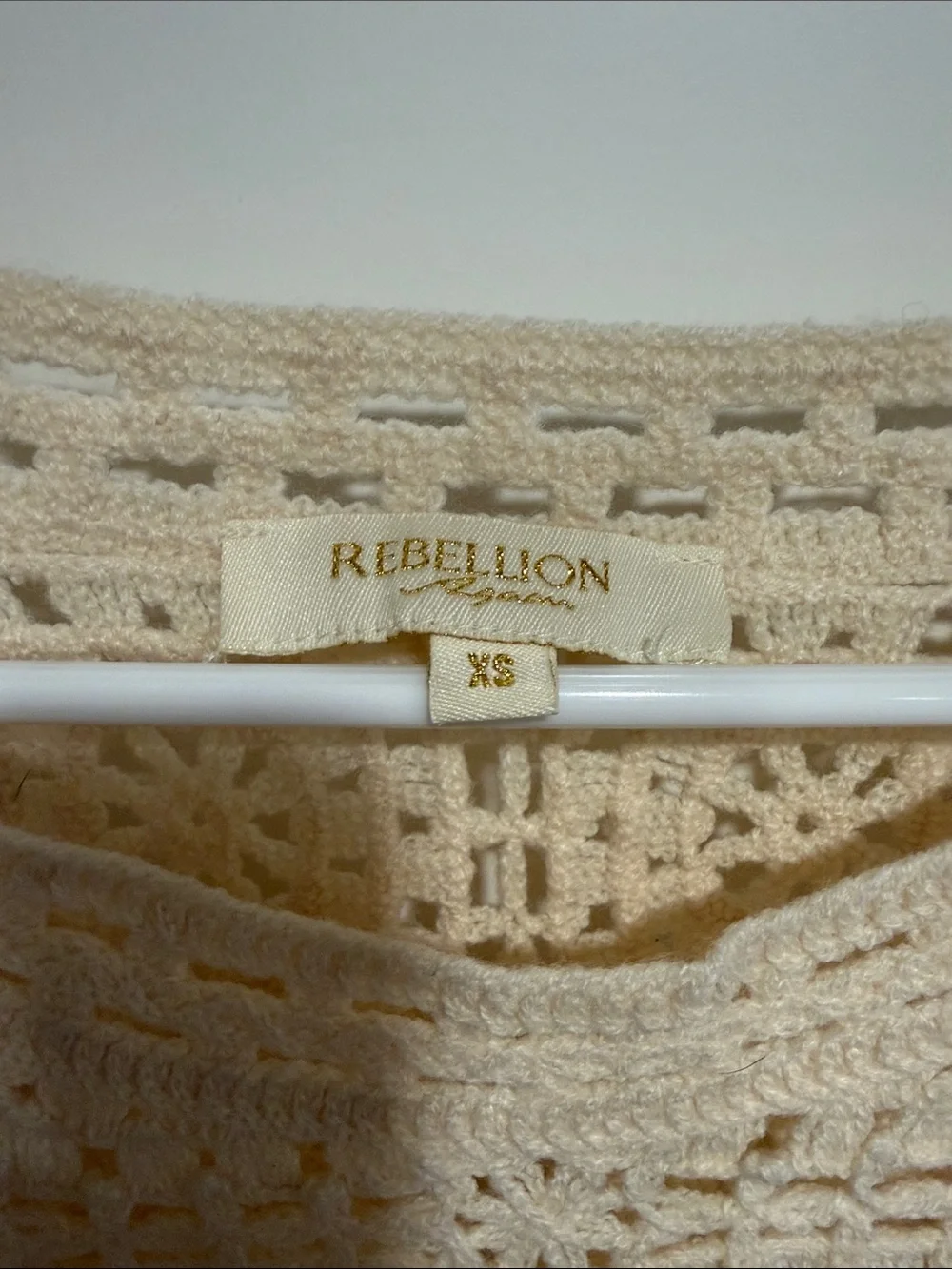 Rebellion XS Cream Crochet Knit Cropped Sweater Cottagecore